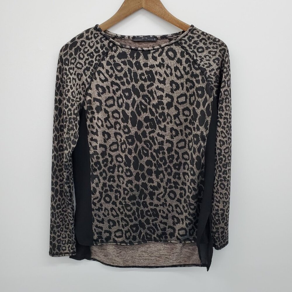ZARA Leopard Print Long Sleeve Knit Top Pullover Animal Print Shirt‎ Size S - Picture 4 of 14